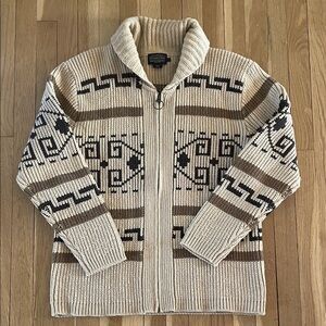 Pendleton Men's Beige and Brown Zip-Up Sweater